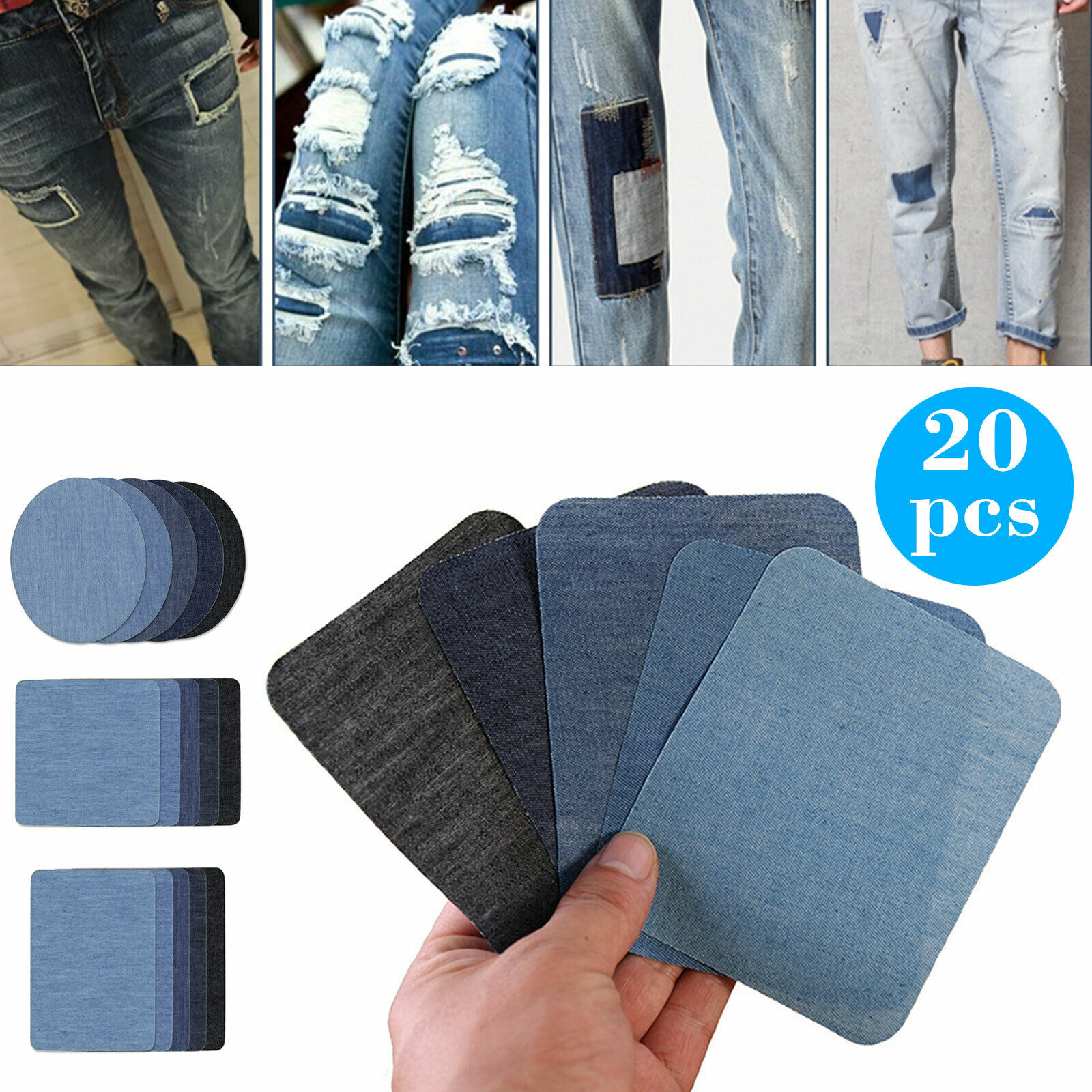20pcs Iron on Denim Patches, Fabric Repair Patches Kit for Clothes Jeans,  Cotton DIY Decorative Sticker for Repairing, Work Pants Repairing, Great  for